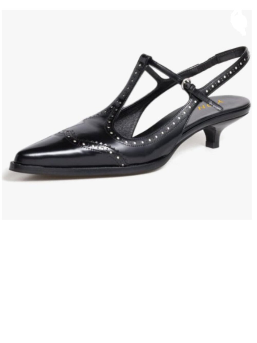 YDN Black Pointy Toe Kitten Heel Slingback Pumps T-Strap Buckle Low Heels Shoes